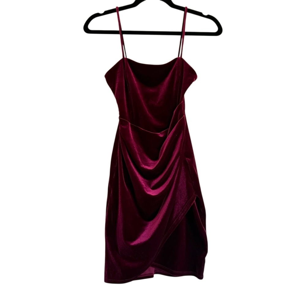 Windsor Burgundy Stretch Velvet Mini Party Dress Size Small - Picture 4 of 8